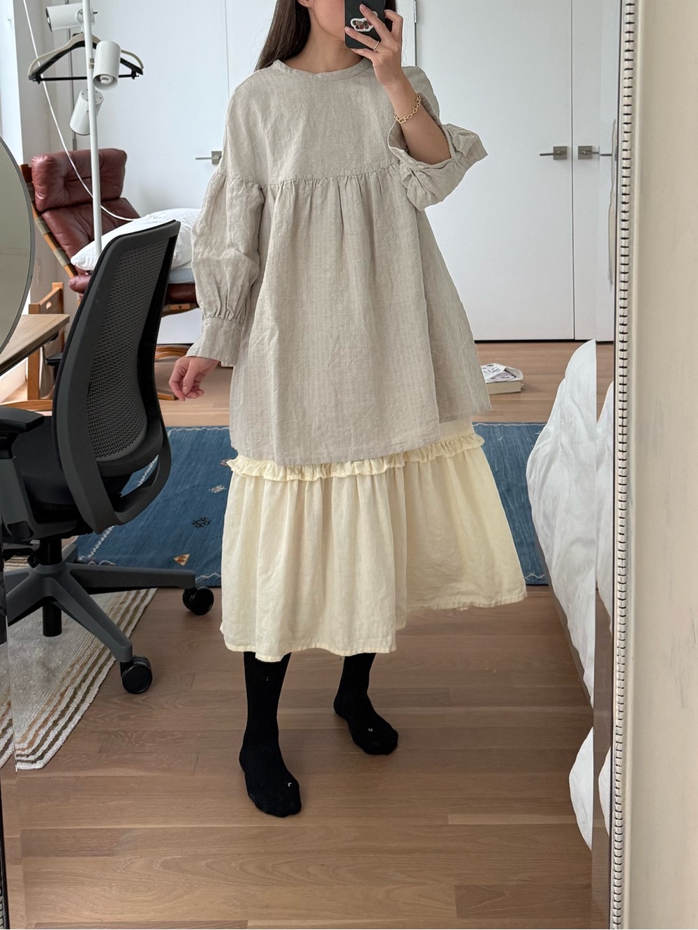Town Salima Dress in Edwardian Herringbone Linen